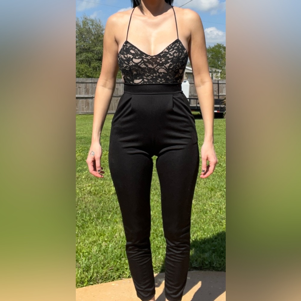 Black lace top jumpsuit